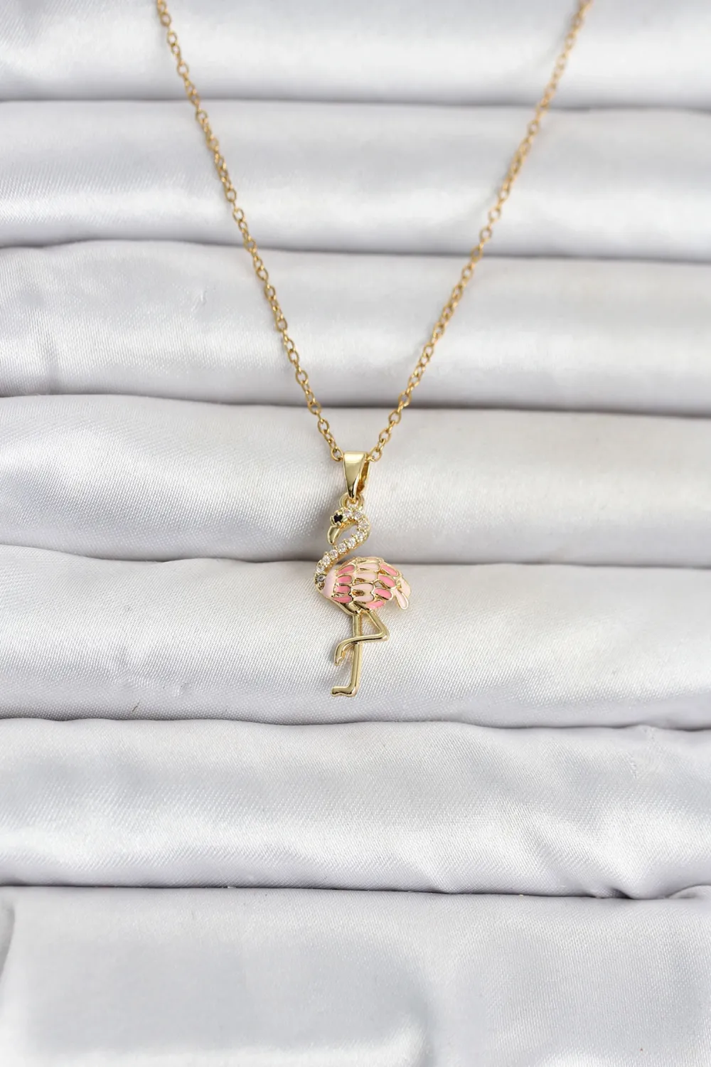 316L Çelik Zincir Gold Renk Flamingo Model Kadın Kolye