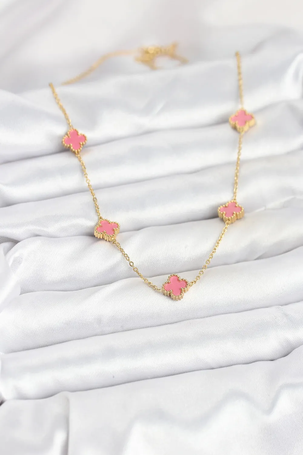 ietaks™ 316L Çelik Zincir Gold Renk Pembe Baby Boy Yonca Kadın Kolye