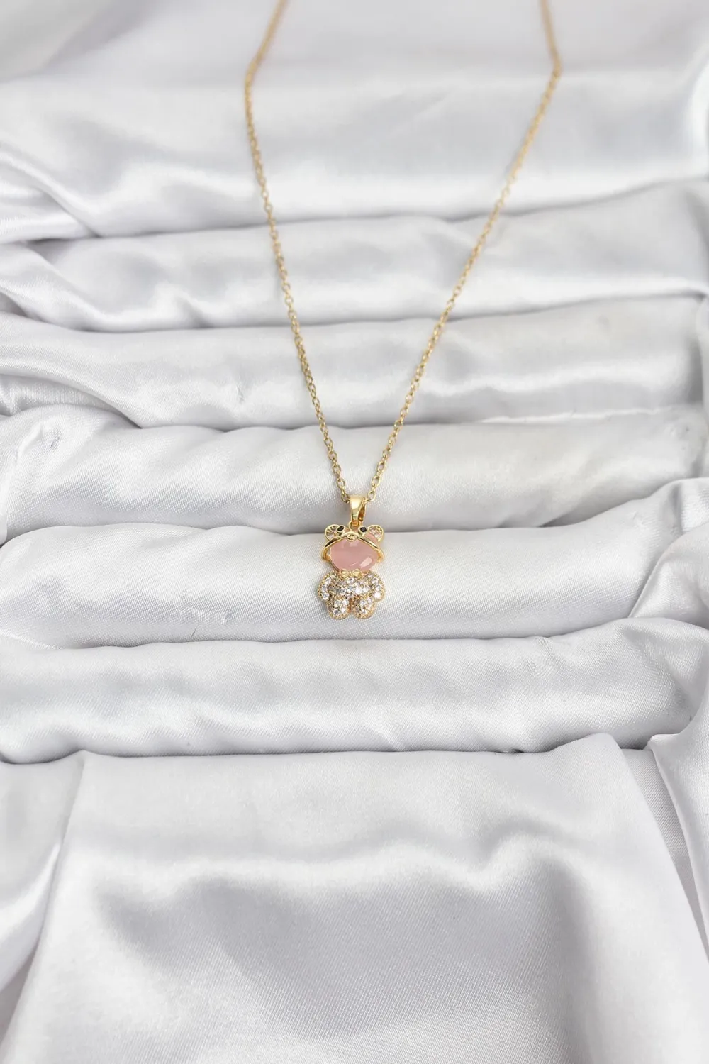 ietaks™ 316L Çelik Zincir Gold Renk Teddy Bear Model Zirkon Taşlı Kadın Kolye