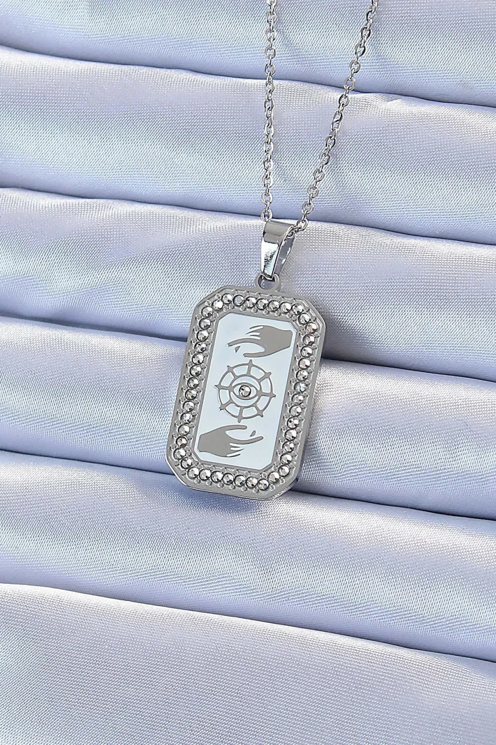 ietaks™ 316L Çelik Zincir Gümüş Renk Mineli Zirkon Taşlı Göz Figür Tarot Kolye