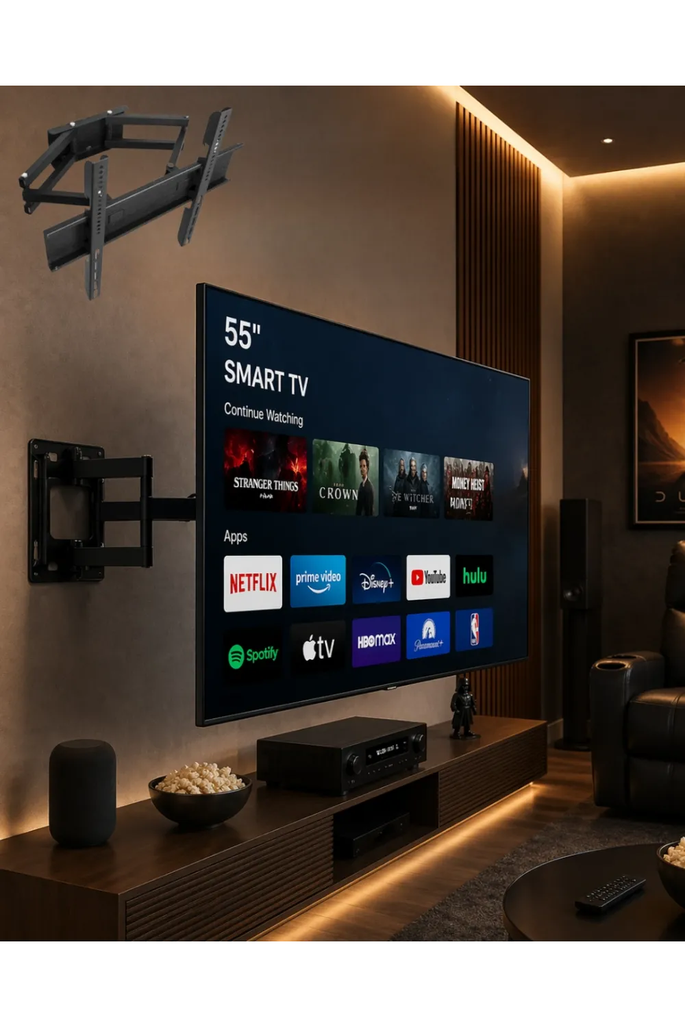 32 55 İnç Televizyon Askı Aparatı Duvara Monte Hareketli Tv Tutucu