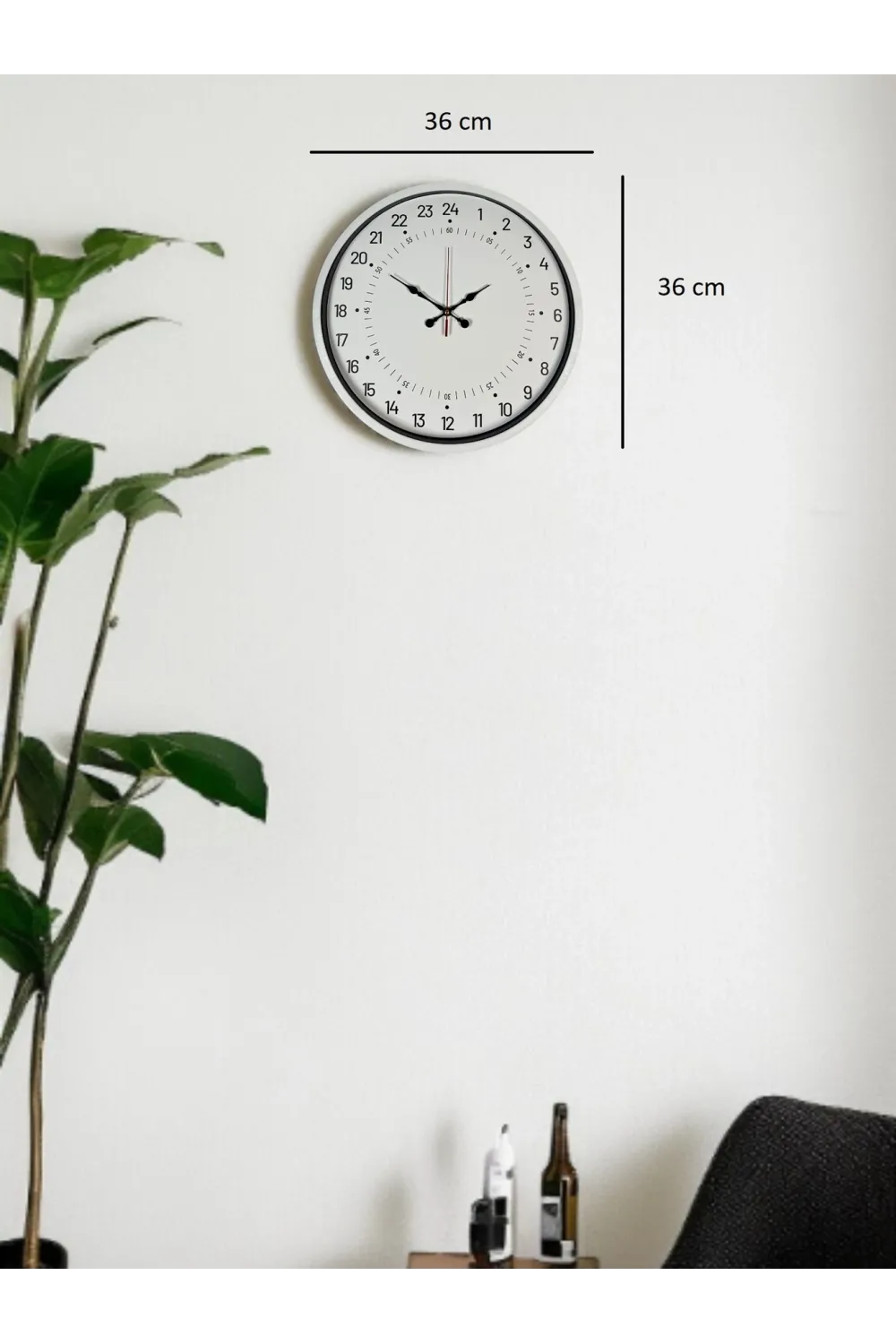 36 Cm Beyaz 24 Saat Göstergeli Özel Tasarım Duvar Saati