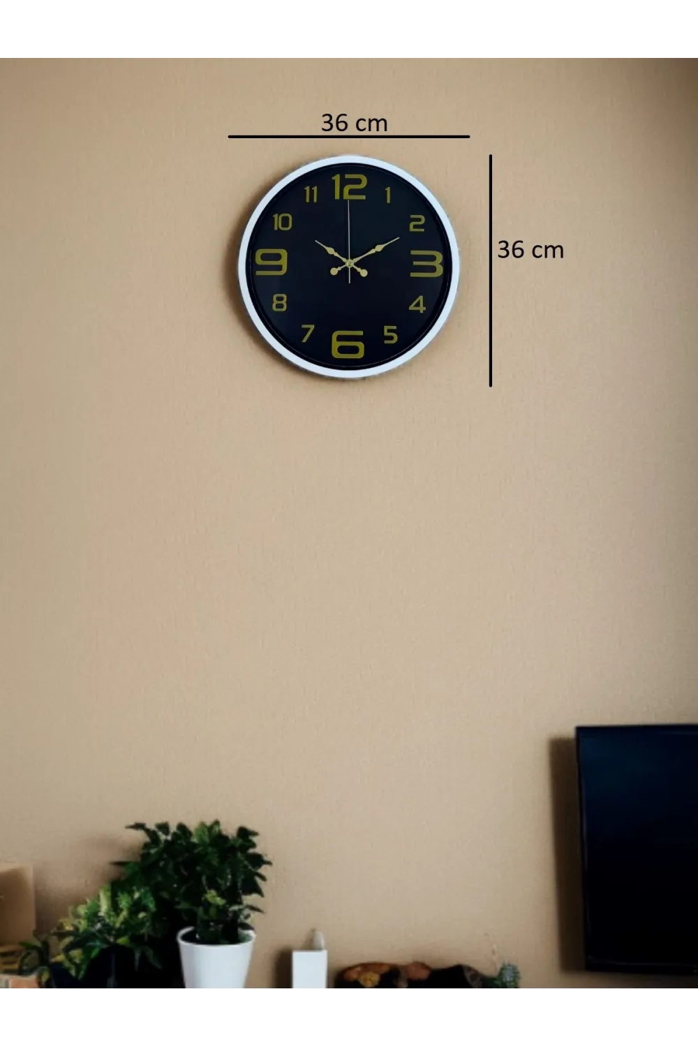 36 Cm Beyaz Gold Rakamlı Dekoratif Duvar Saati