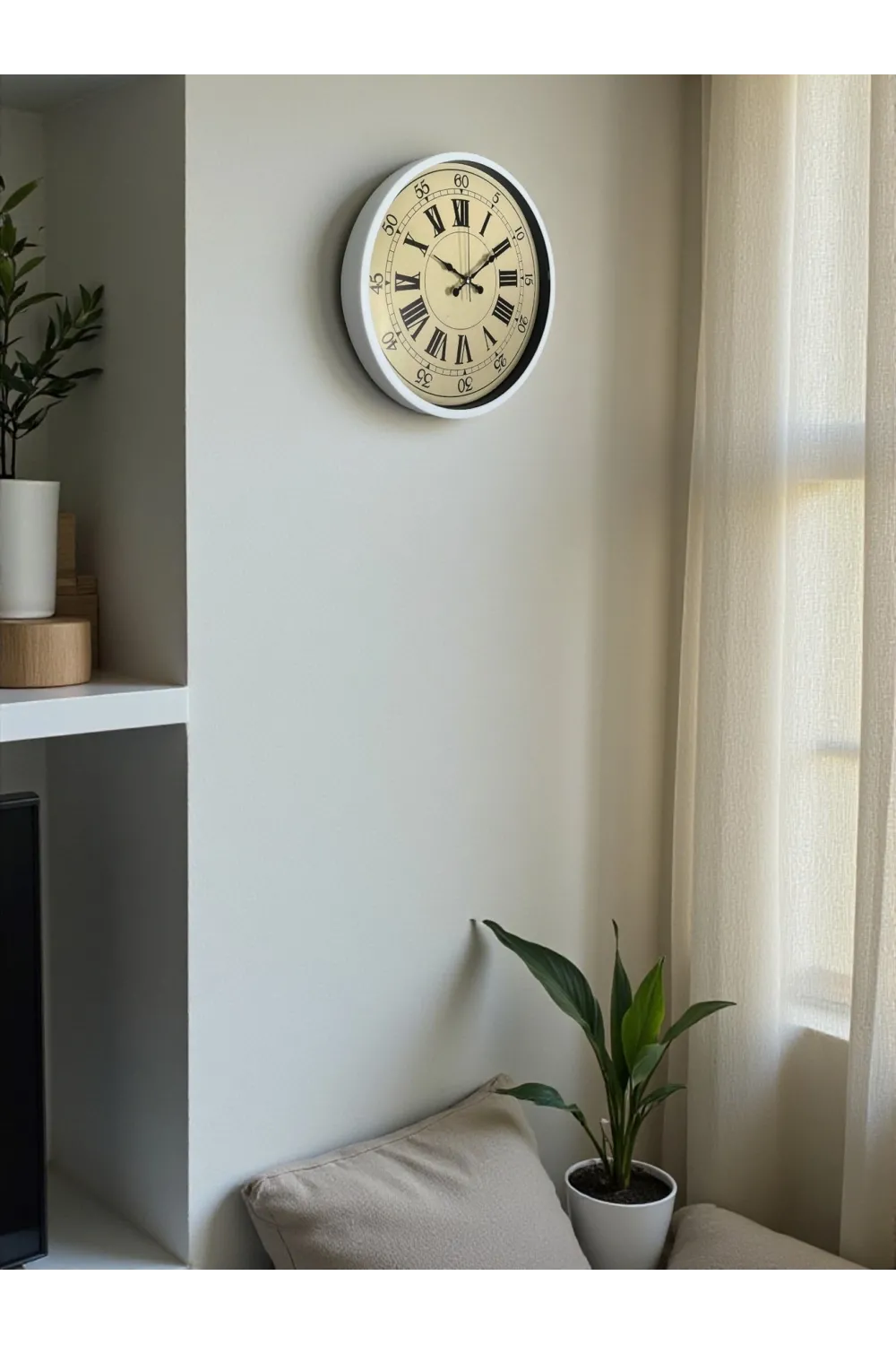 36 Cm Beyaz Retro Dekoratif Duvar Saati