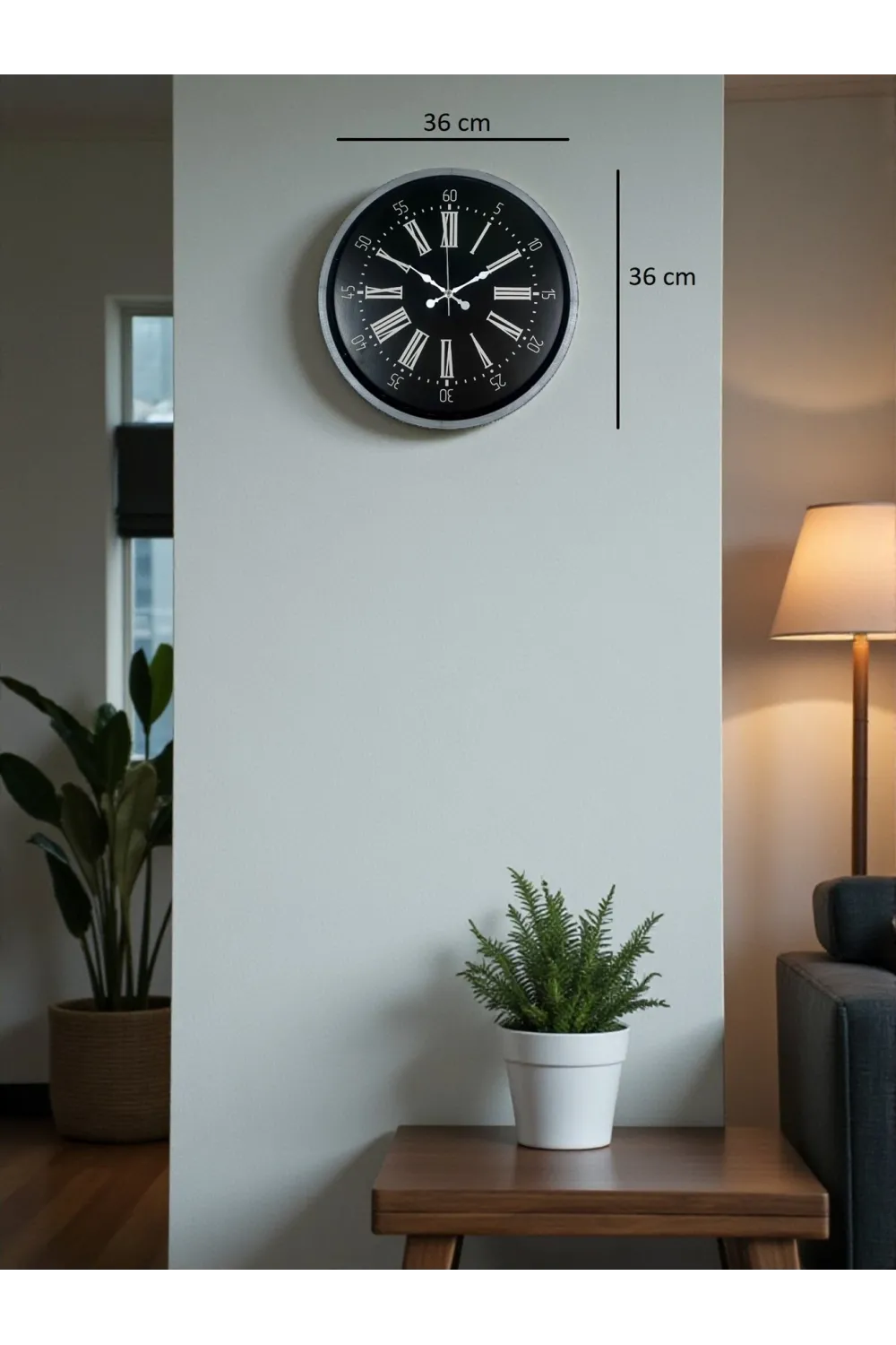 36 cm Dekoratif Gri Duvar Saati