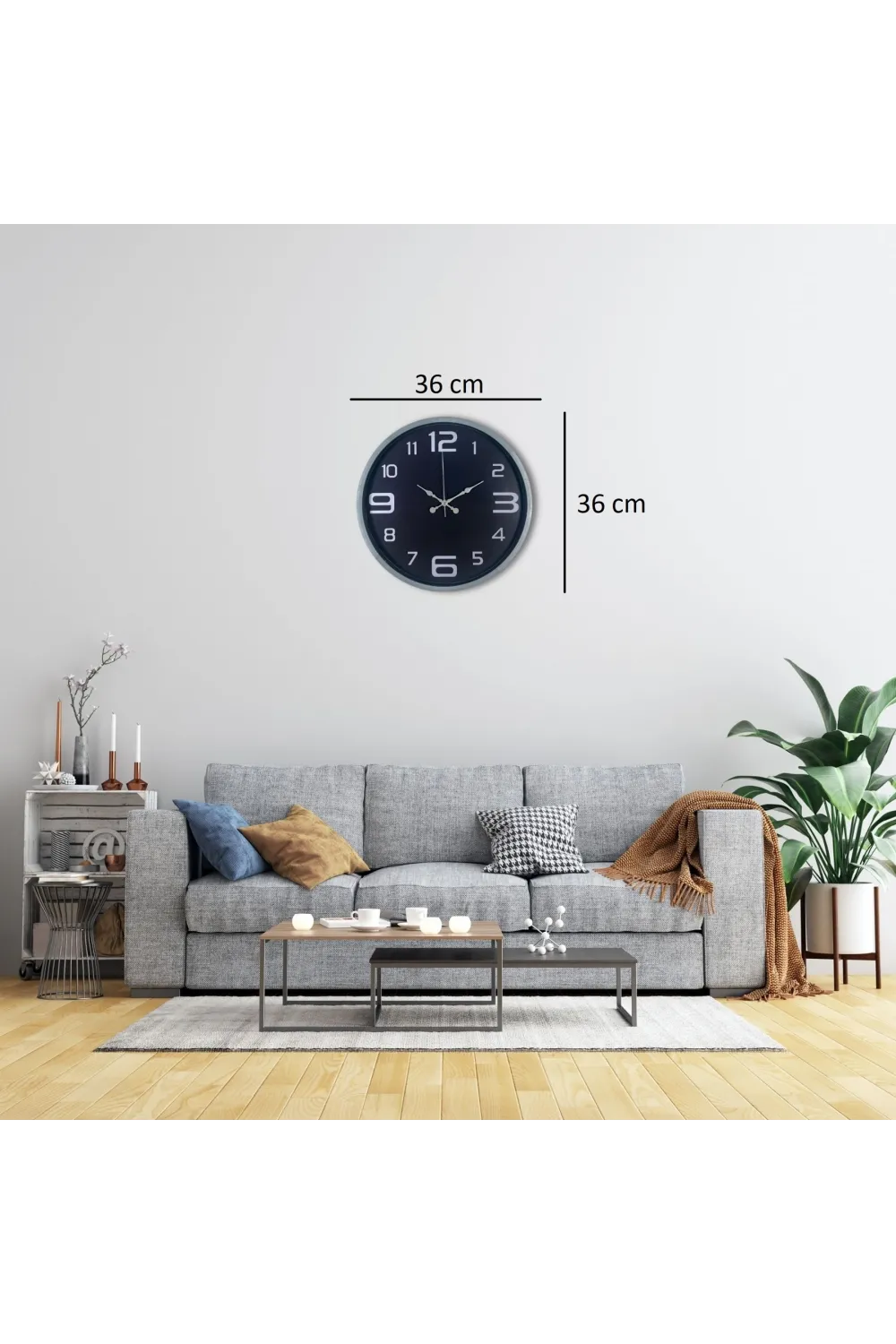 36 Cm Gri Dekoratif Duvar Saati