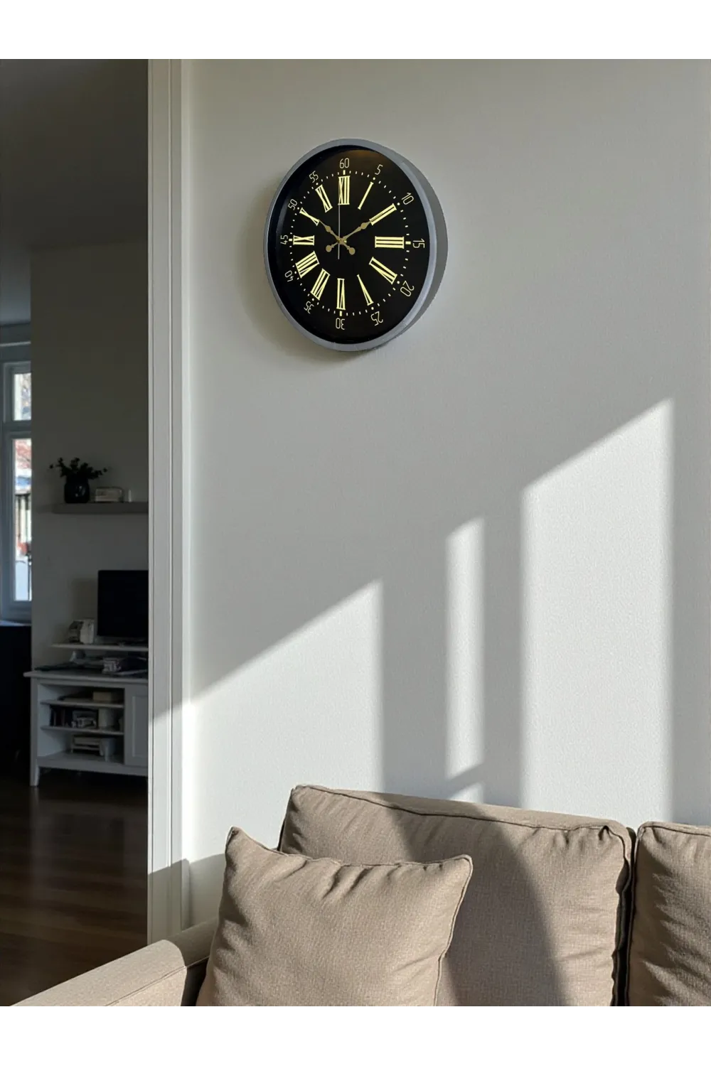 36 Cm Gri Şık Dekoratif Duvar Saati