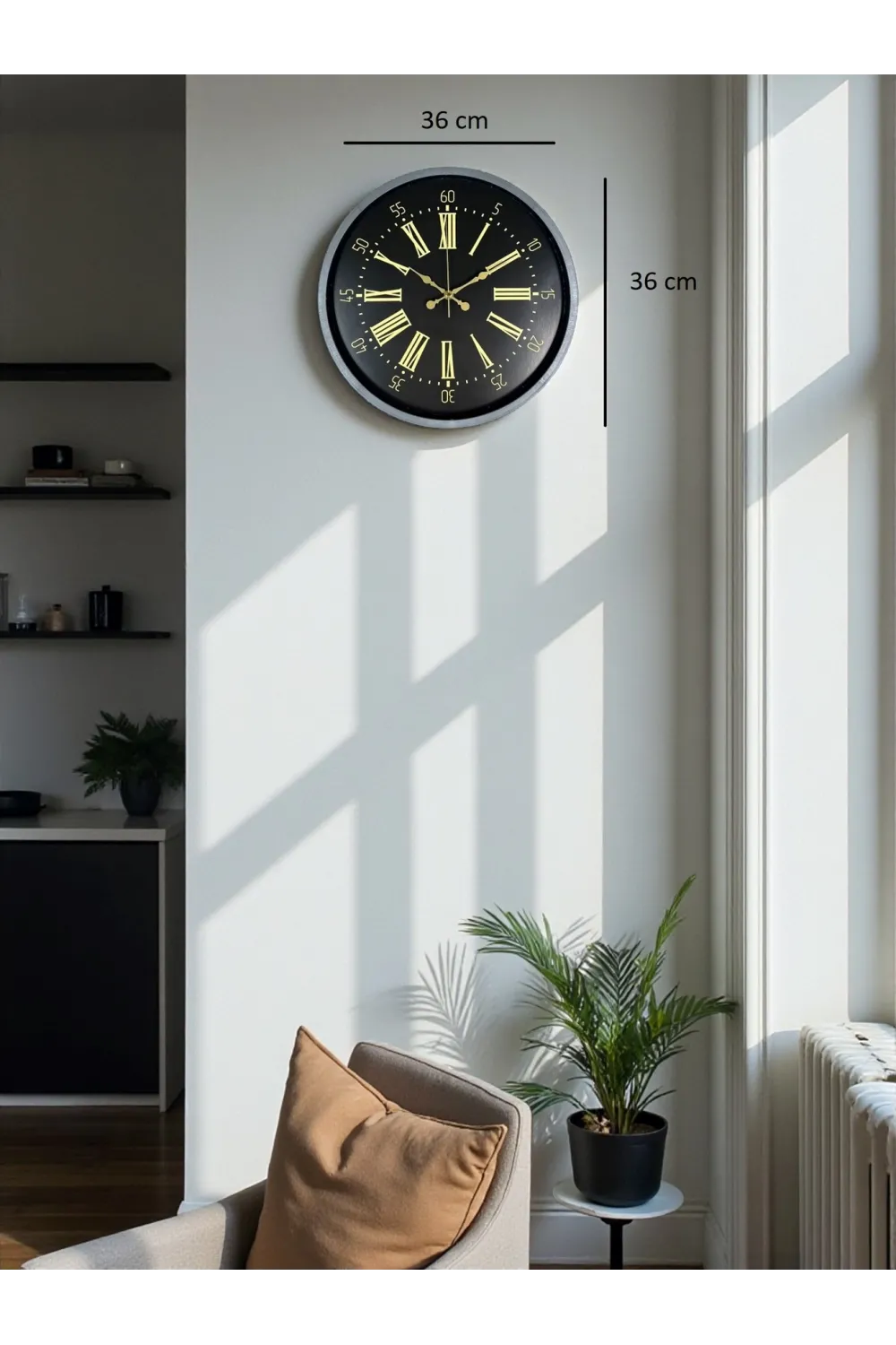 36 Cm Gri Şık Dekoratif Duvar Saati