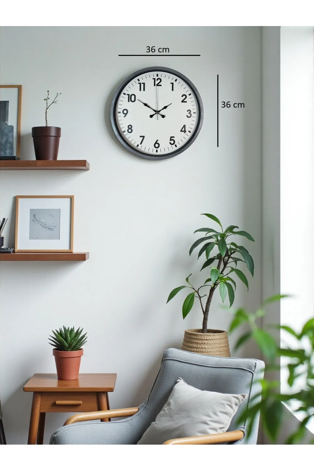 36 Cm Gri Standart Dekoratif Duvar Saati