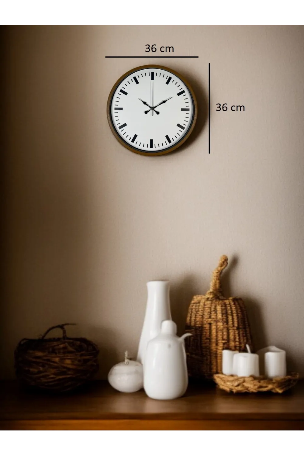 36 Cm Kahverengi Dekoratif Şık Duvar Saati