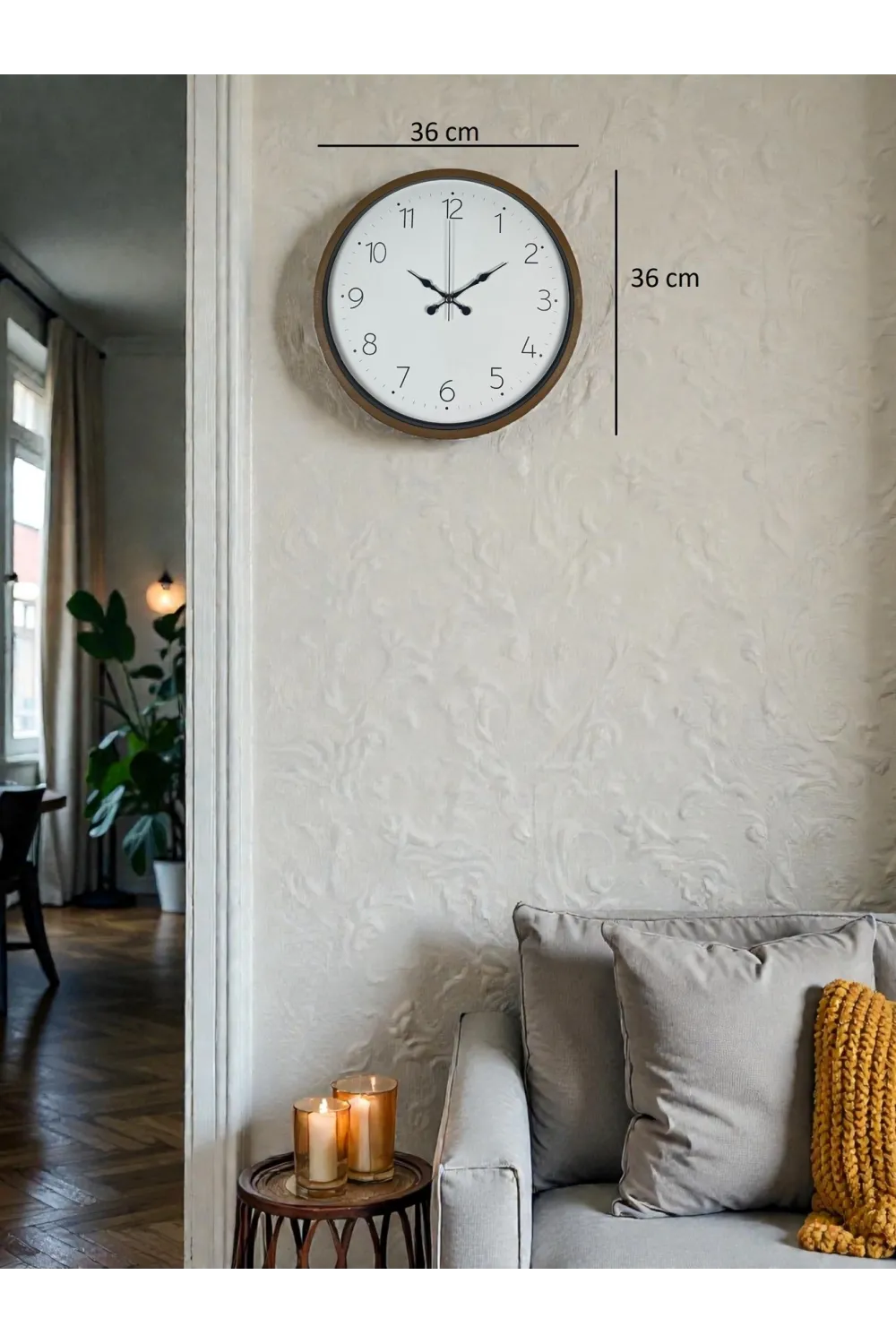 36 Cm Kahverengi Sade Dekoratif Duvar Saati
