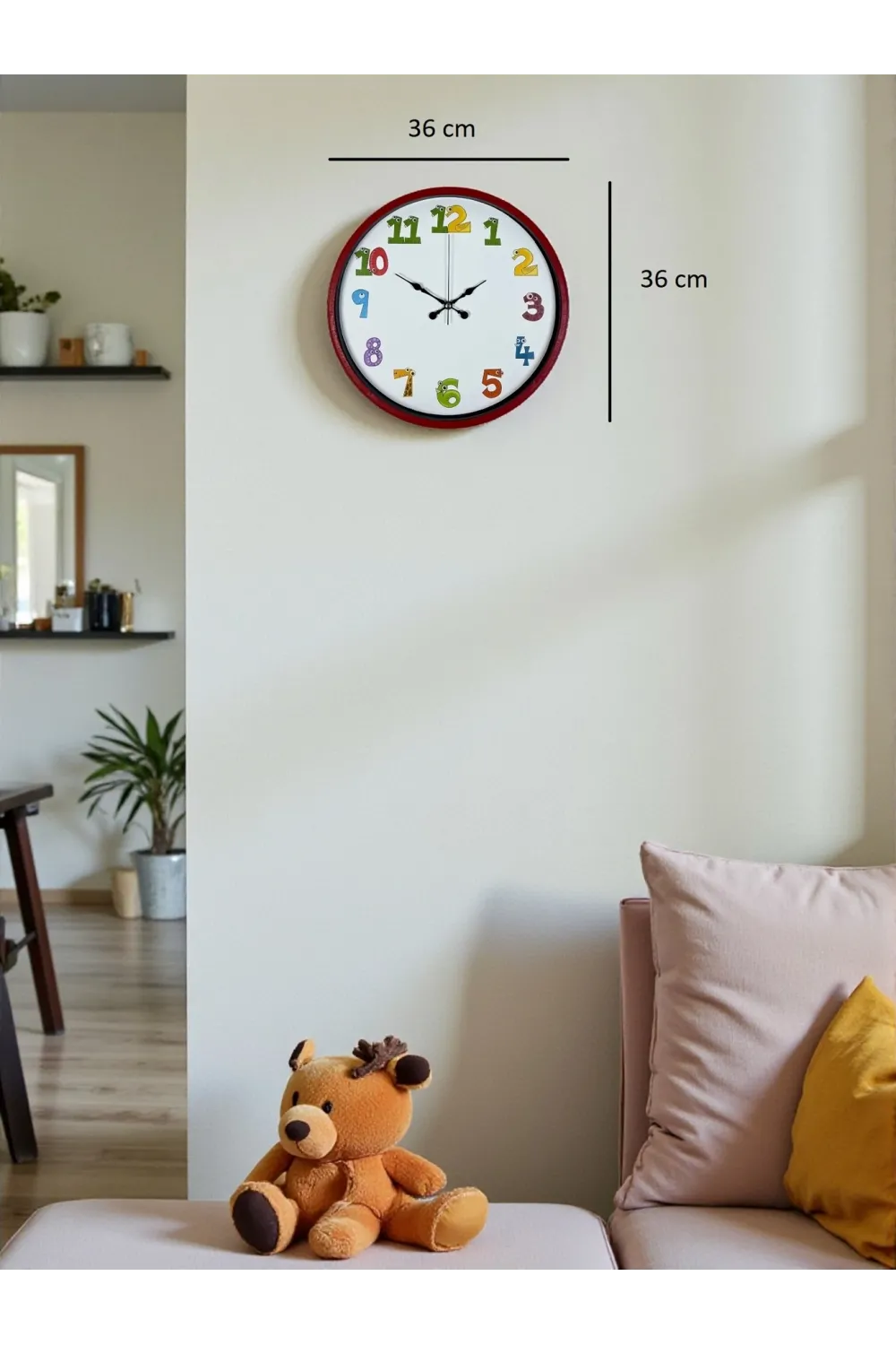 36 Cm Kırmızı Çocuk Odası Duvar Saati