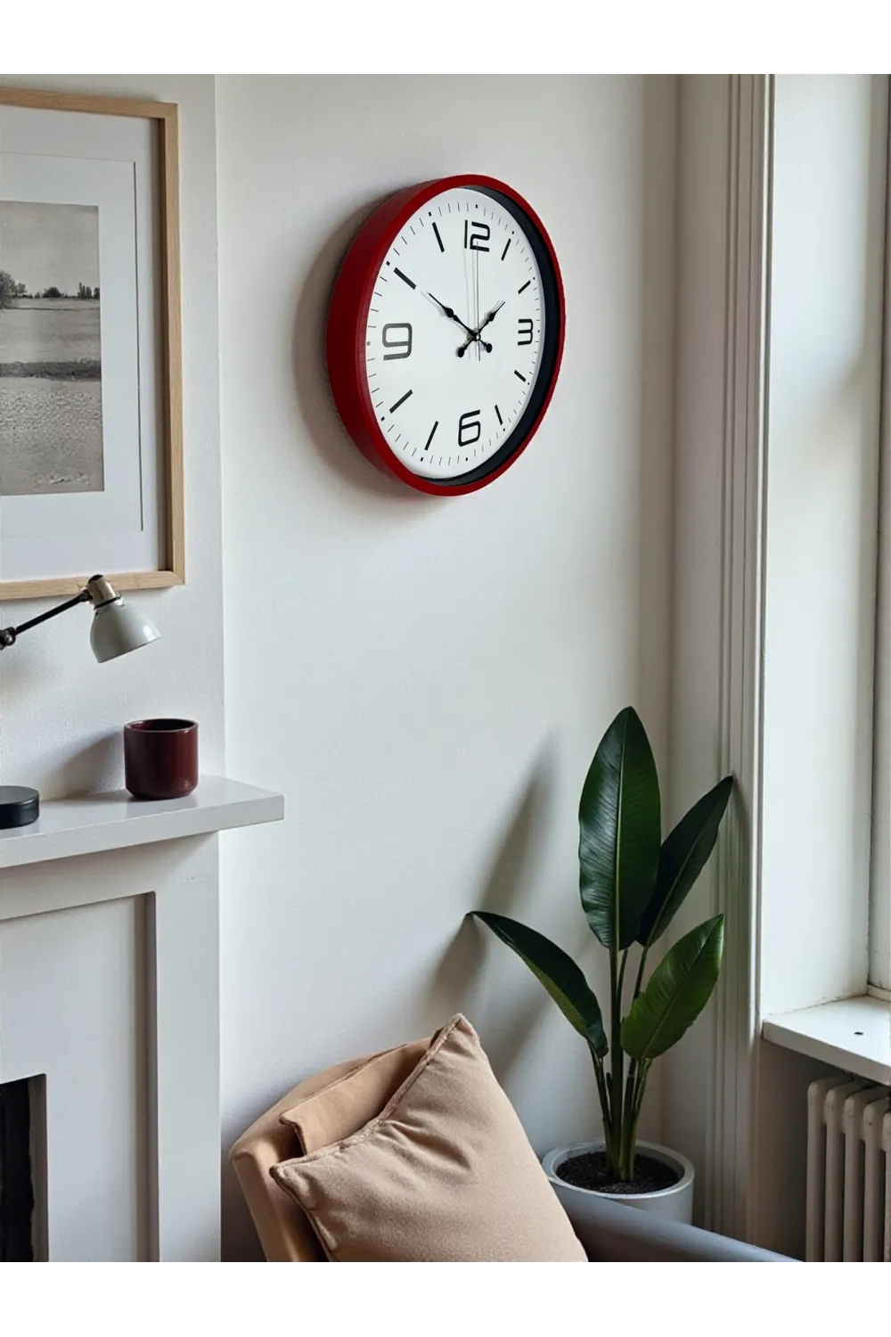 36 Cm Kırmızı Modern Dekoratif Duvar Saati