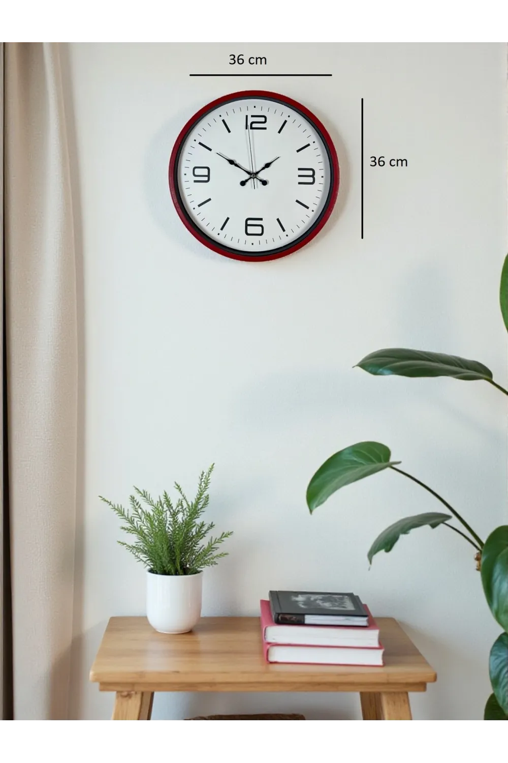 36 Cm Kırmızı Modern Dekoratif Duvar Saati