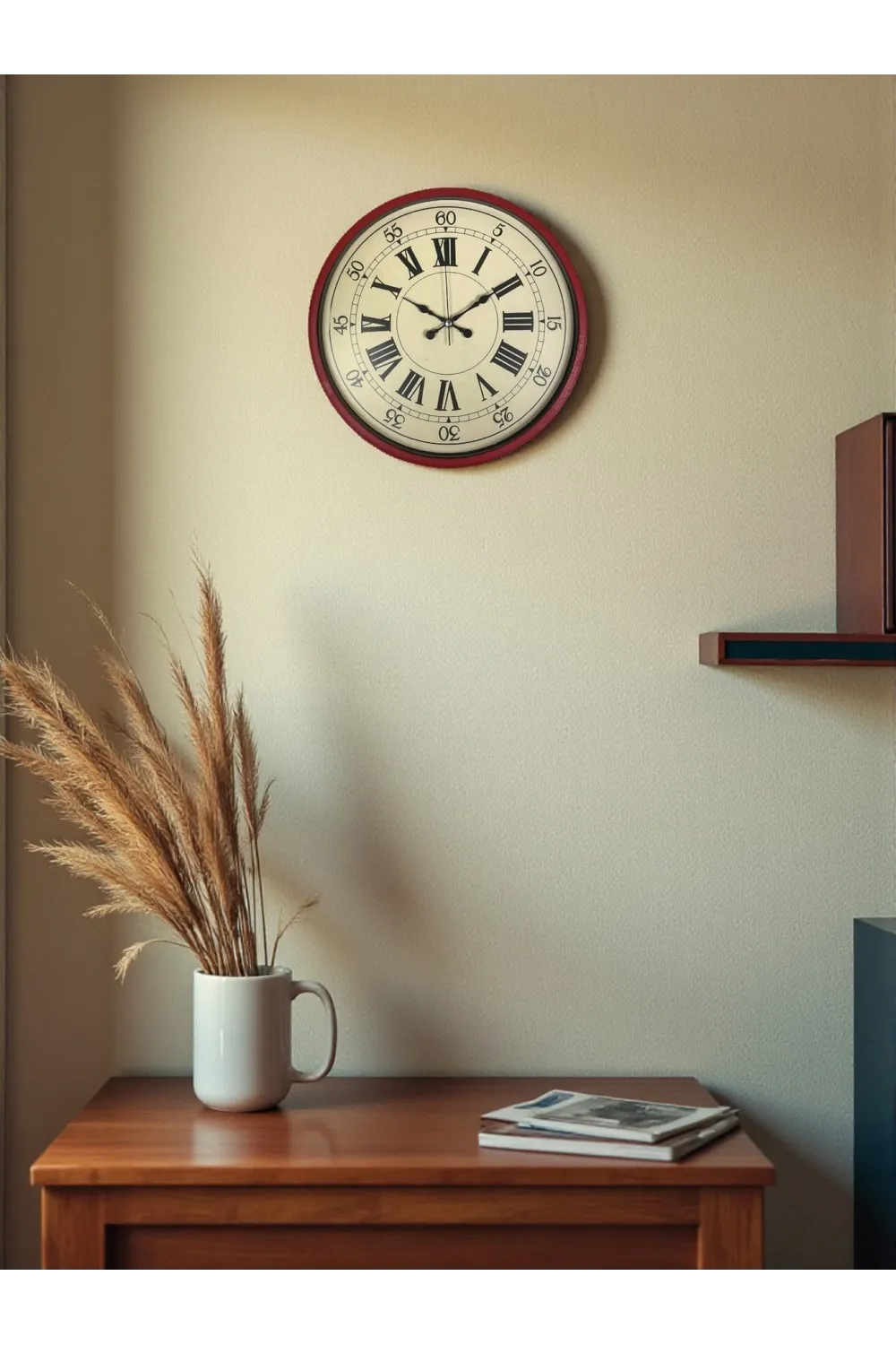 36 Cm Kırmızı Retro Duvar Saati