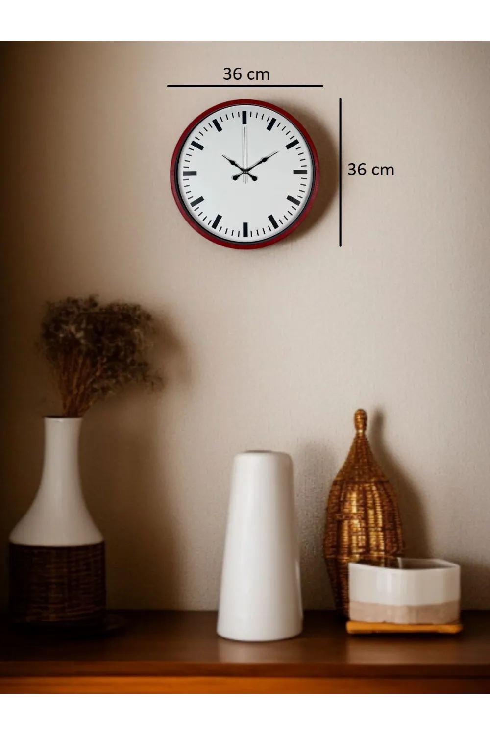 36 Cm Kırmızı Sade Dekoratif Duvar Saati