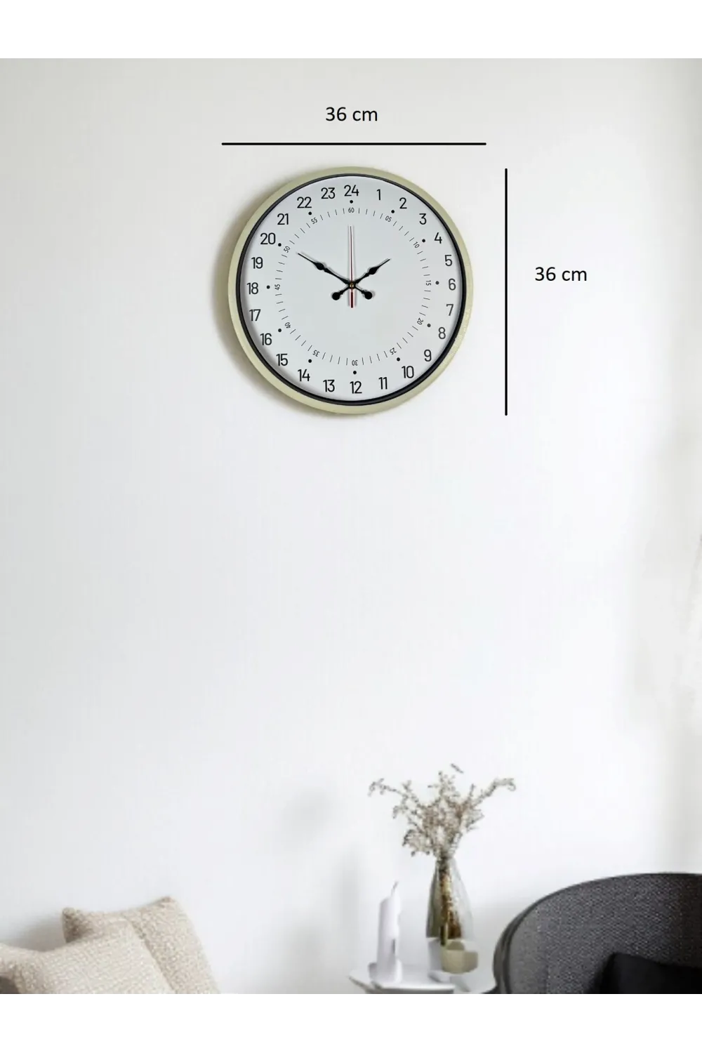 36 Cm Krem 24 Saat Göstergeli Duvar Saati