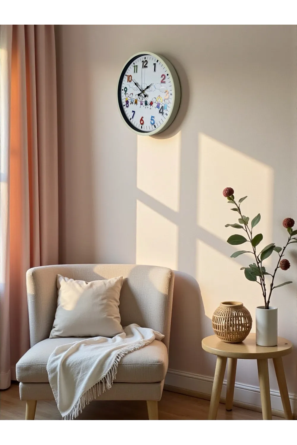 36 Cm Krem Çocuk Odası Duvar Saati