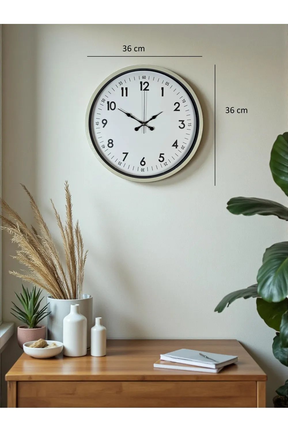 36 Cm Krem Dekoratif Duvar Saati
