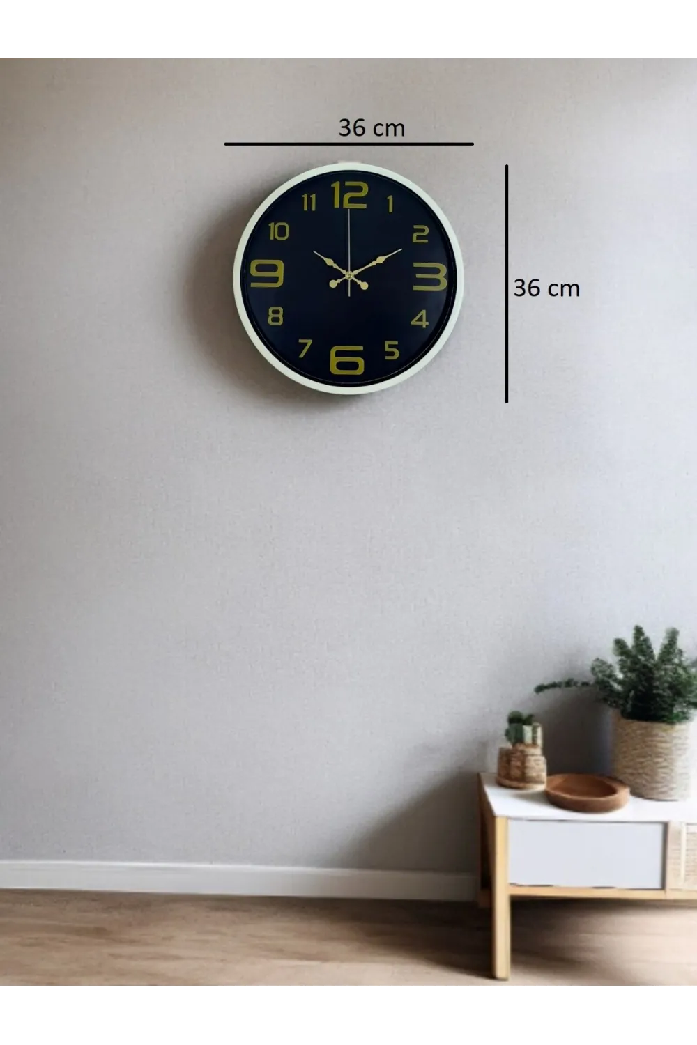36 Cm Krem Gold Rakamlı Duvar Saati