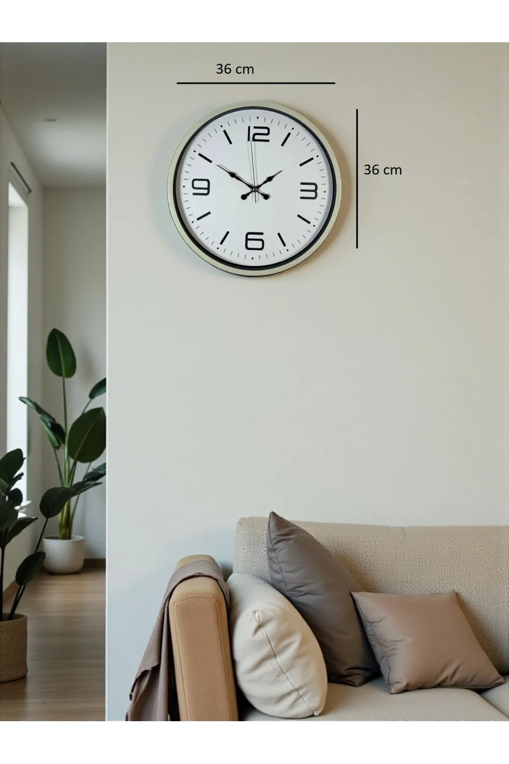 36 Cm Krem Modern Dekoratif Duvar Saati