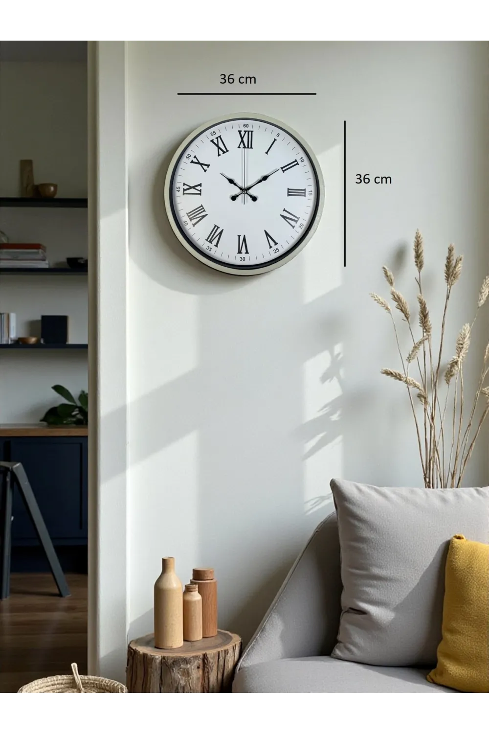 36 Cm Krem Roma Rakamlı Duvar Saati
