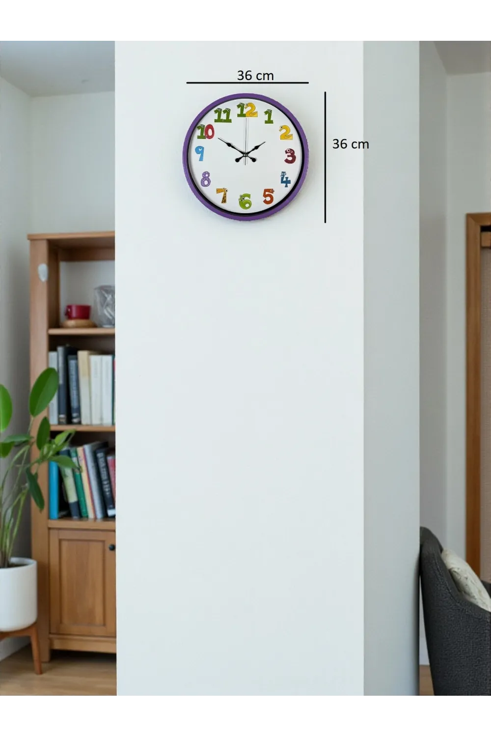 36 Cm Mor Çocuk Odası Duvar Saati