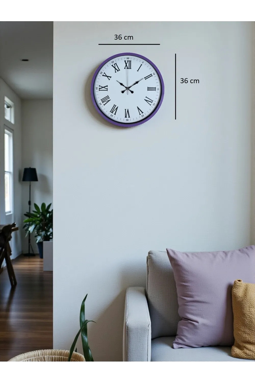 36 Cm Mor Roma Rakamlı Dekoratif Duvar Saati