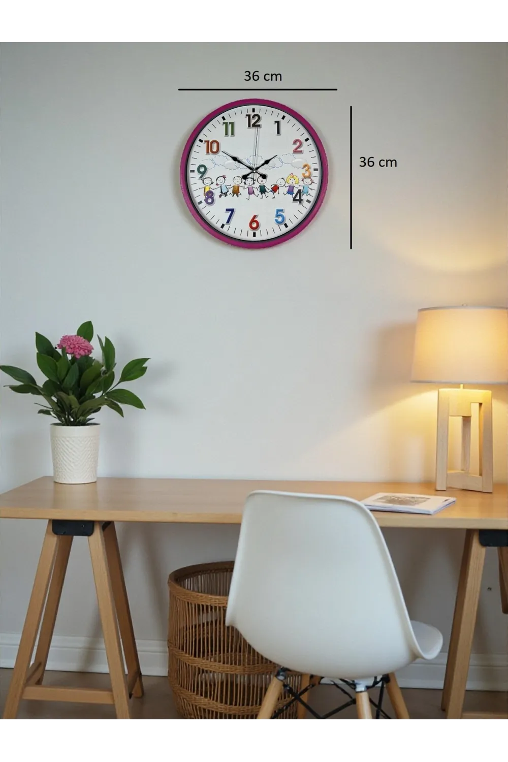 36 Cm Pembe Çocuk Odası Duvar Saati