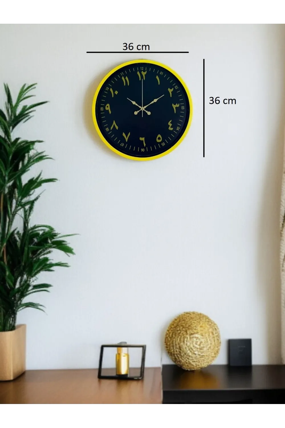 36 Cm Sarı Dekoratif Arapça Rakamlı Duvar Saati