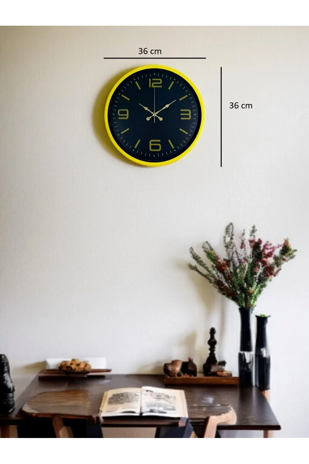 36 Cm Sarı Dekoratif Duvar Saati