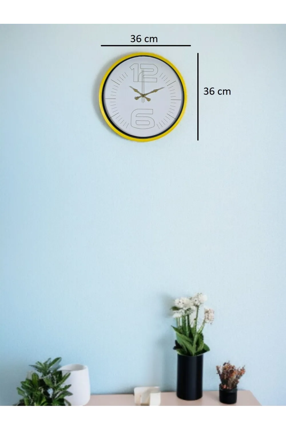 36 Cm Sarı Dekoratif Duvar Saati