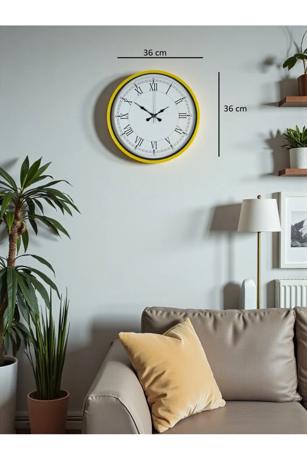 36 Cm Sarı Dekoratif Duvar Saati