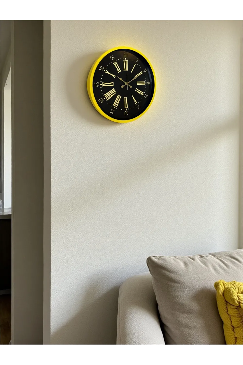 36 Cm Sarı Modern Duvar Saati