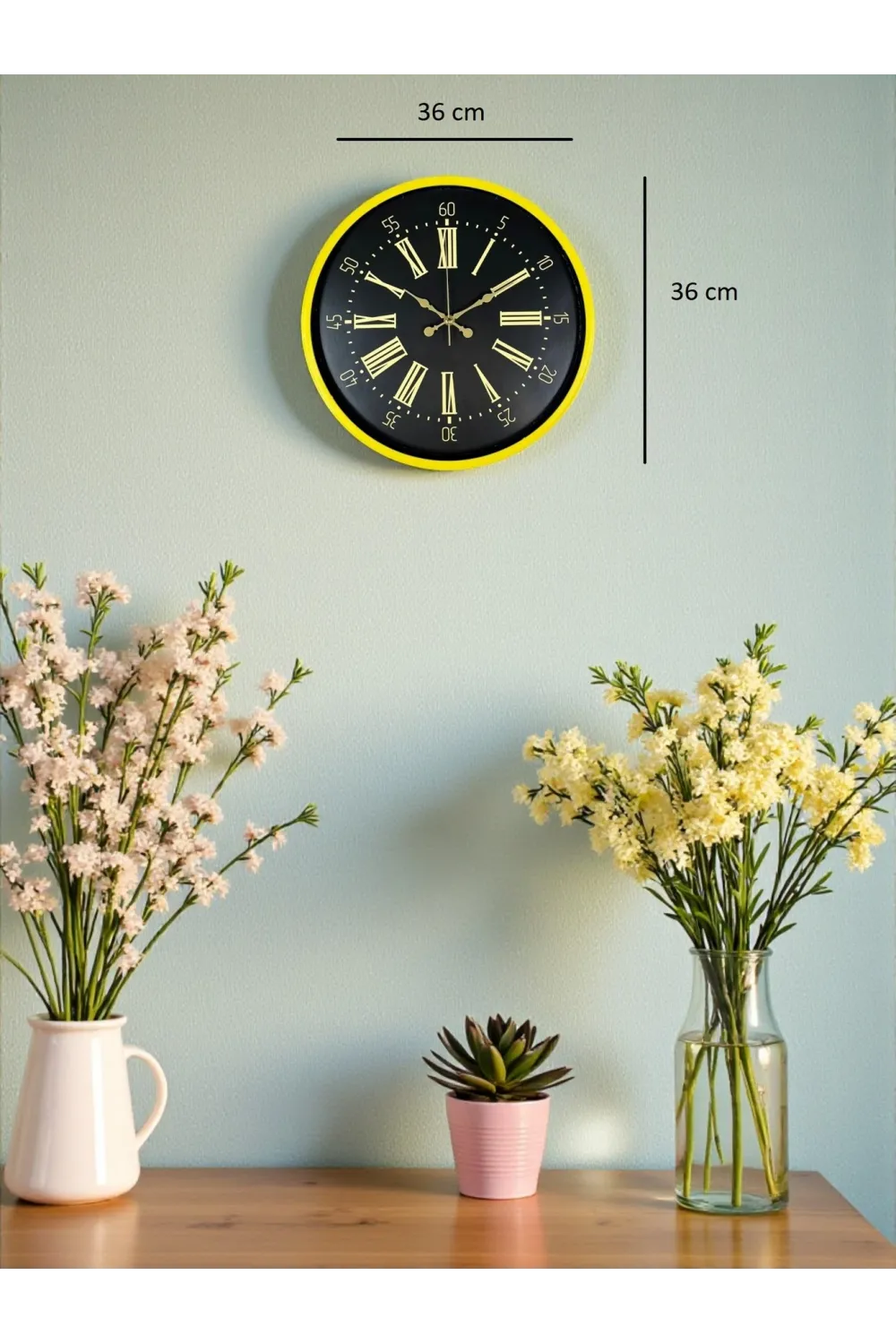 36 Cm Sarı Modern Duvar Saati