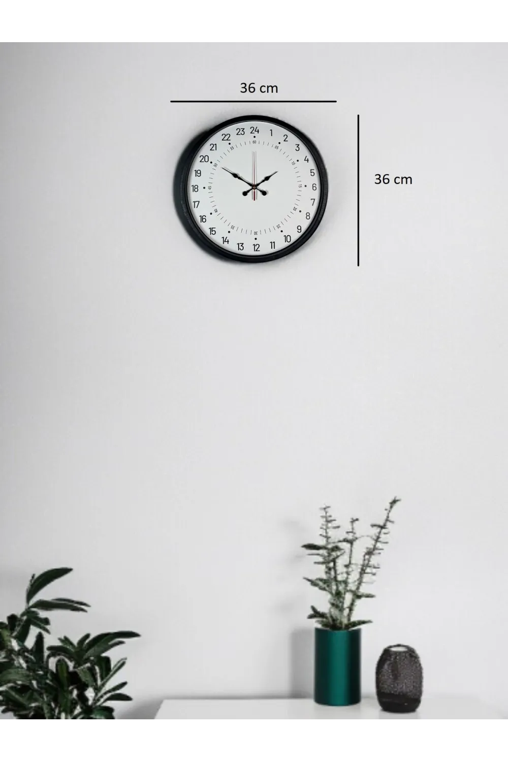 36 Cm Siyah 24 Saat Göstergeli Duvar Saati