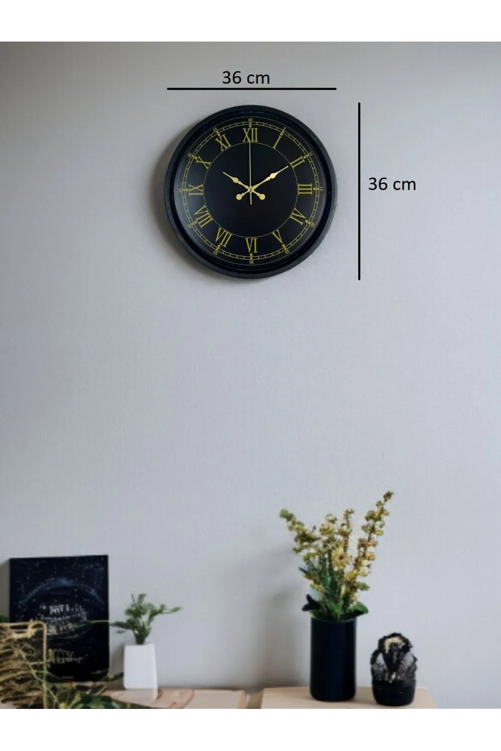 36 Cm Siyah Dekoratif Duvar Saati