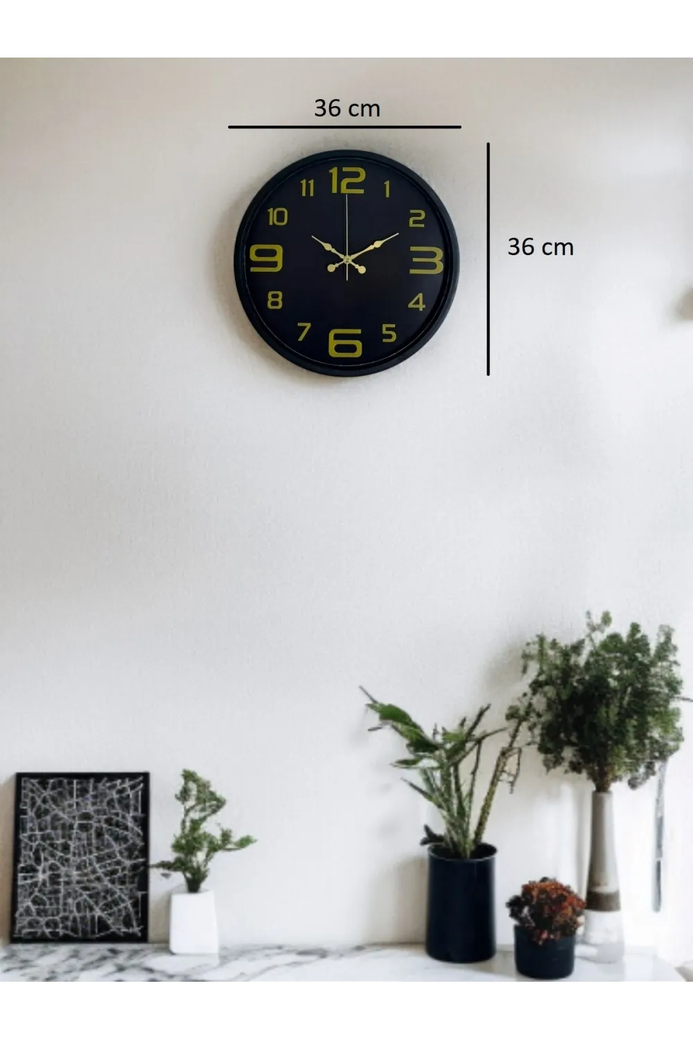 36 Cm Siyah Gold Rakamlı Duvar Saati