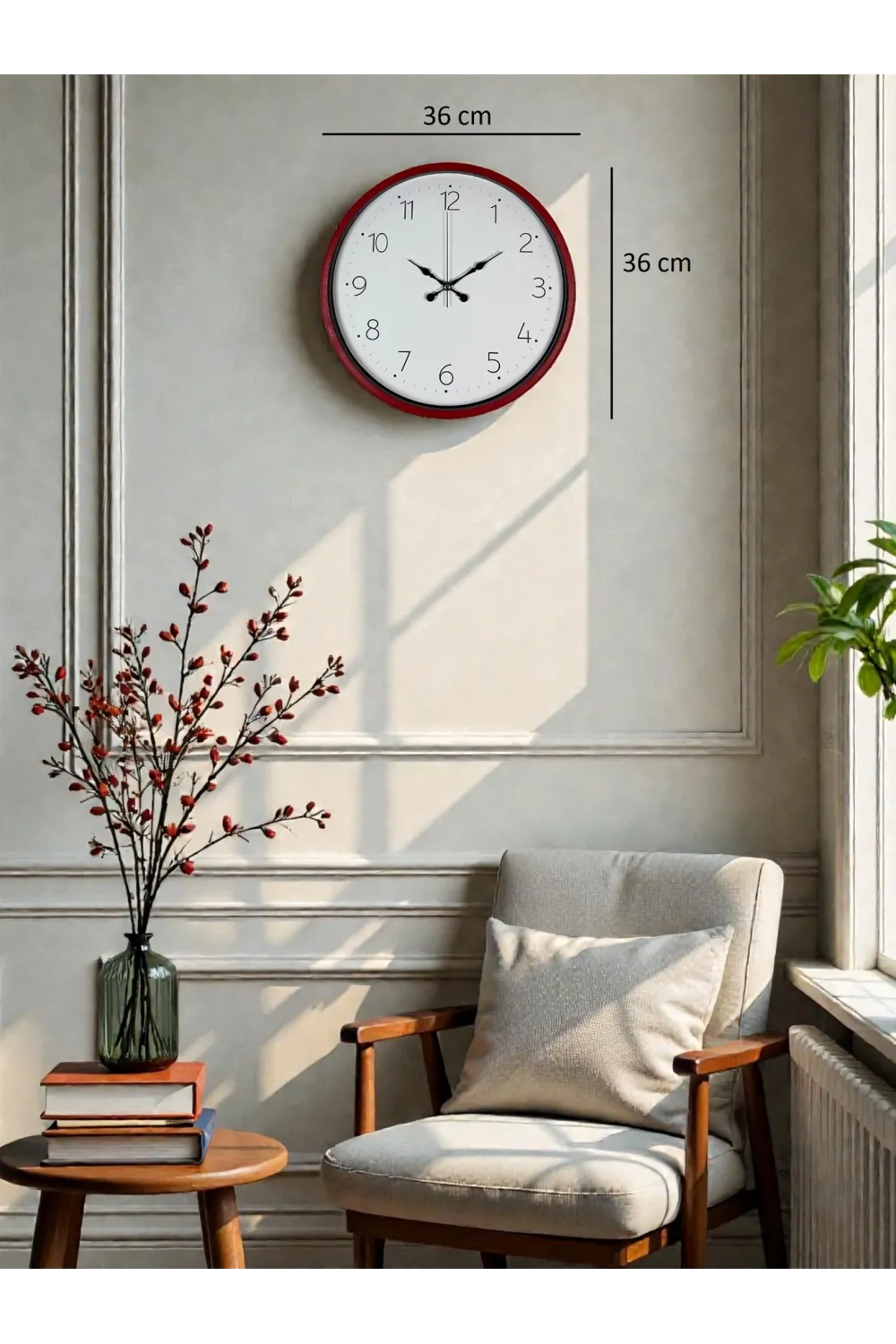 36 Cm Standart Kırmızı Duvar Saati