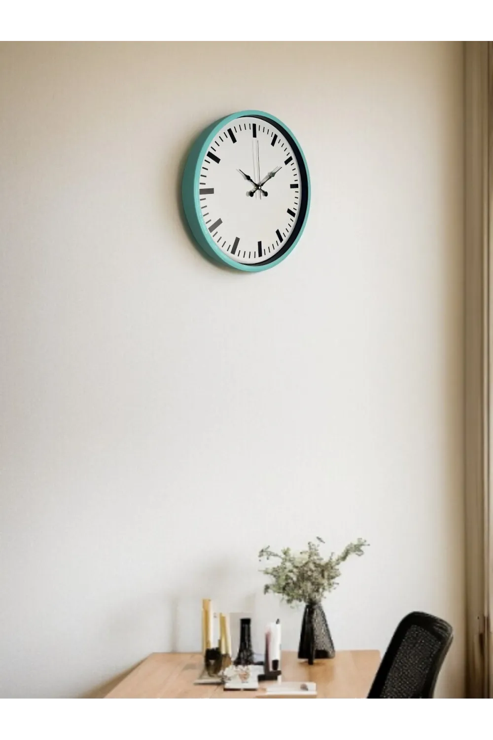 36 Cm Turkuaz Sade Şık Duvar Saati