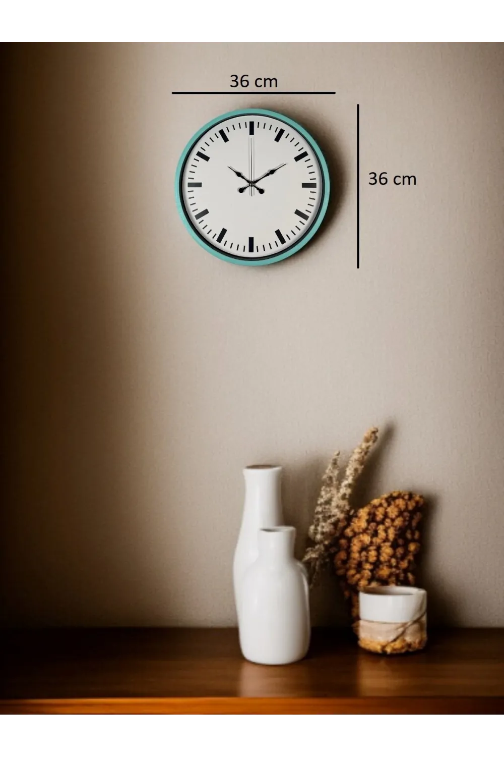 36 Cm Turkuaz Sade Şık Duvar Saati