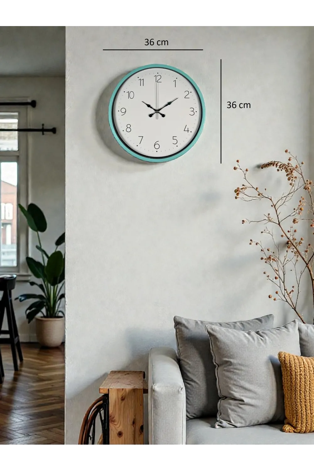 36 Cm Turkuaz Standart Duvar Saati