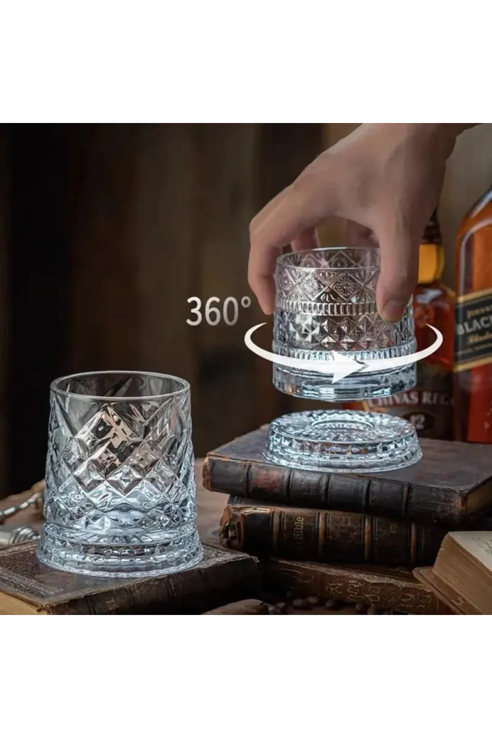 360 Derece Dönen Bardak - 280 ml - Kristal Cam