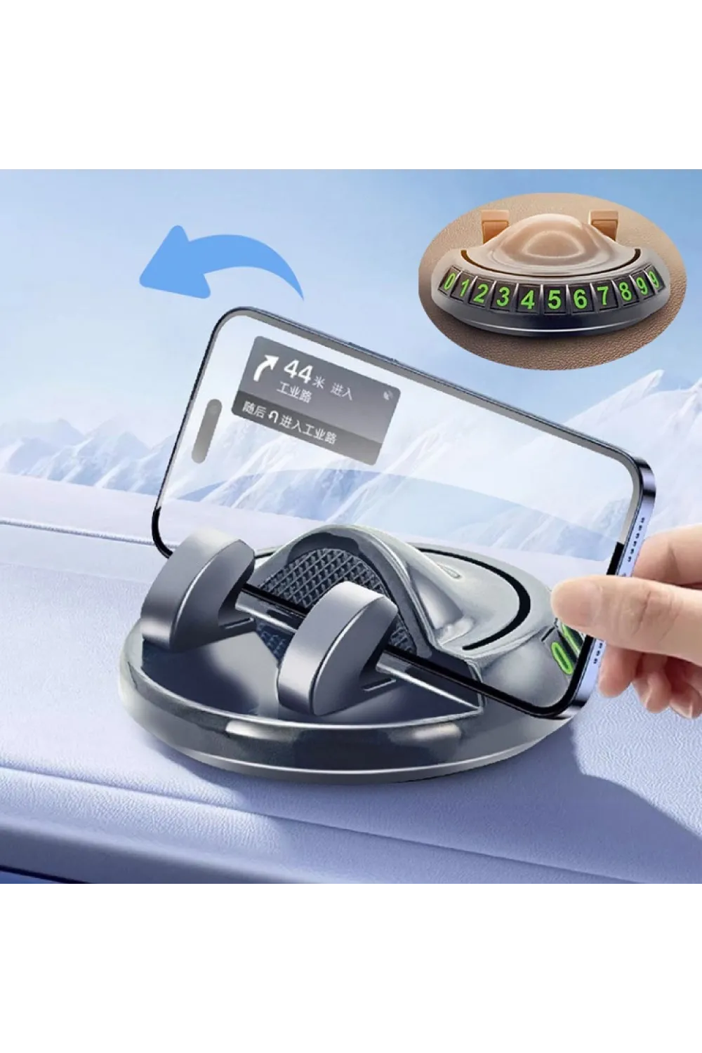 360° Dönebilen Yapışkanlı Numaratörlü Araç Telefon Tutucu