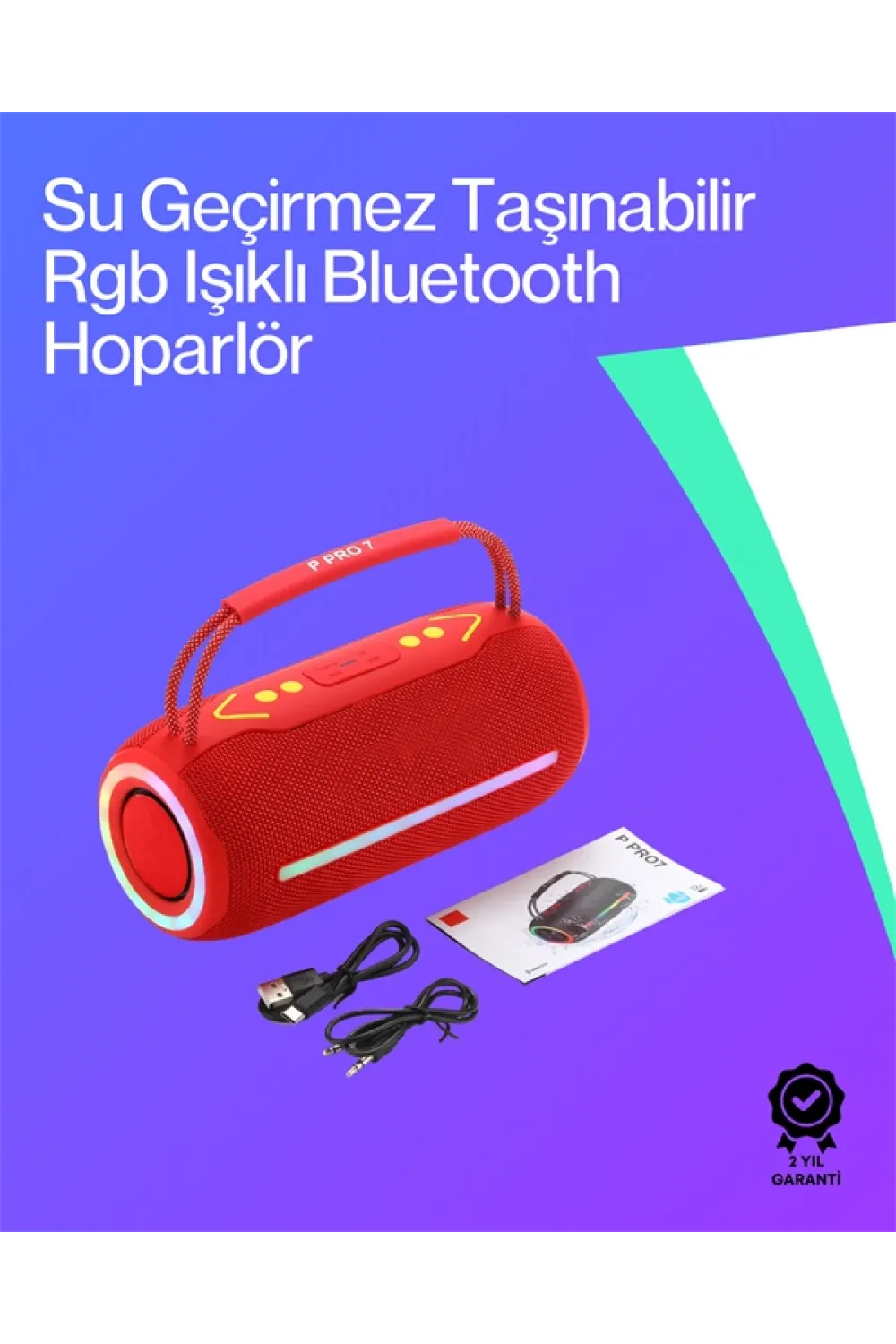 360 Rgb Ledli Taşınabilir Bluetooth Hoparlör – Kırmızı, Usb/tf Destekli