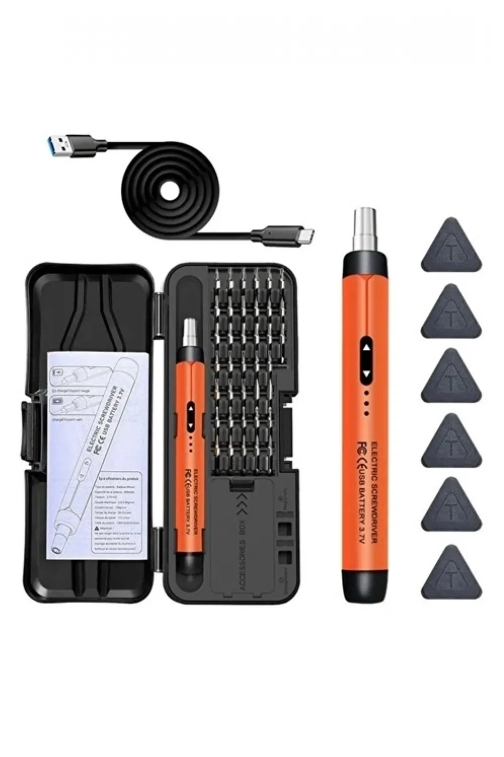 3.7v Şarjlı Mini Elektrikli Tornavida Seti 500mah Type-c Manyetik Hassas Uçlu Vida Seti 38 Parça