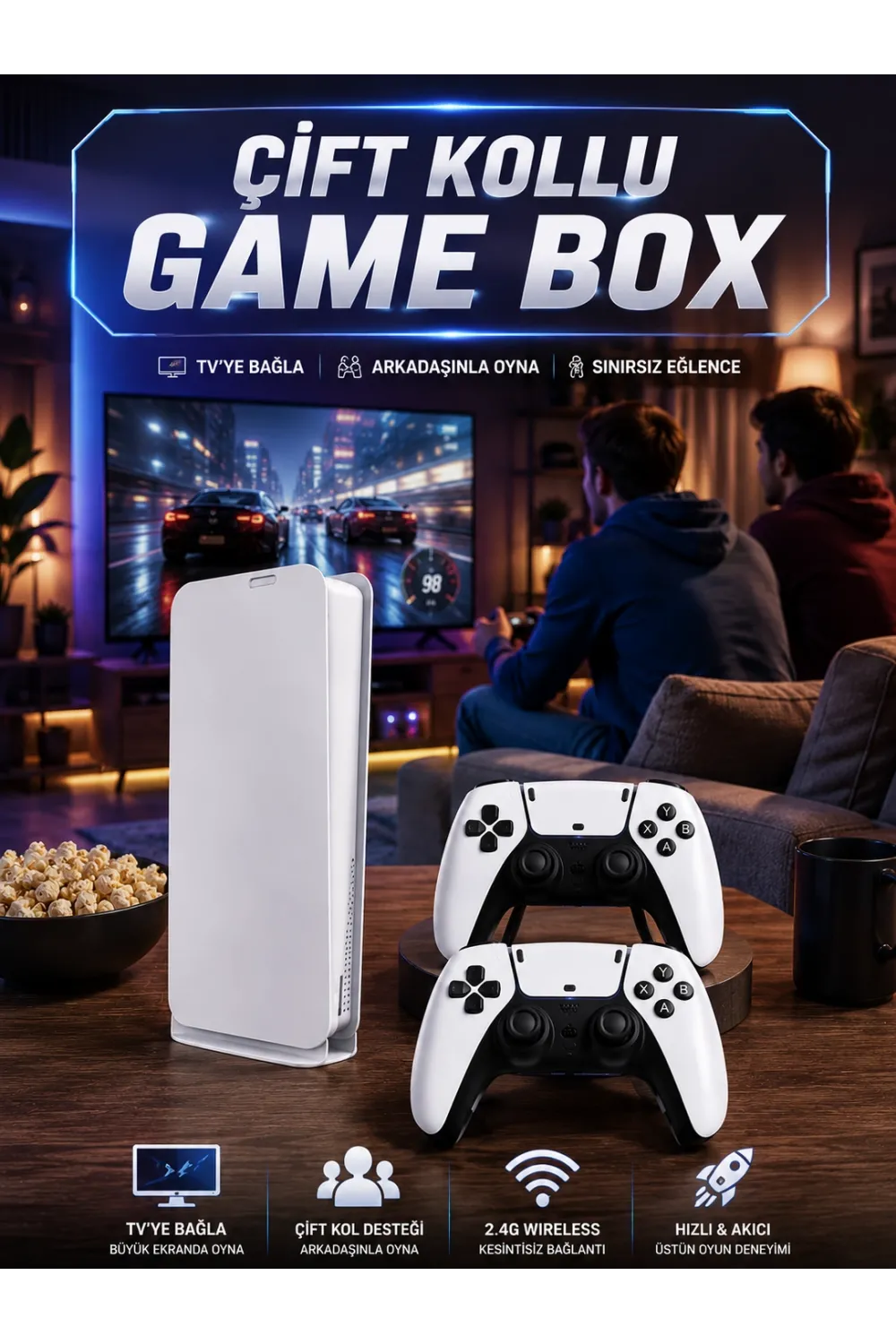 3d Çift Oyun Kollu 4k Hd Ekran Nostaljik 20.000 Oyunlu Beyaz Game Box