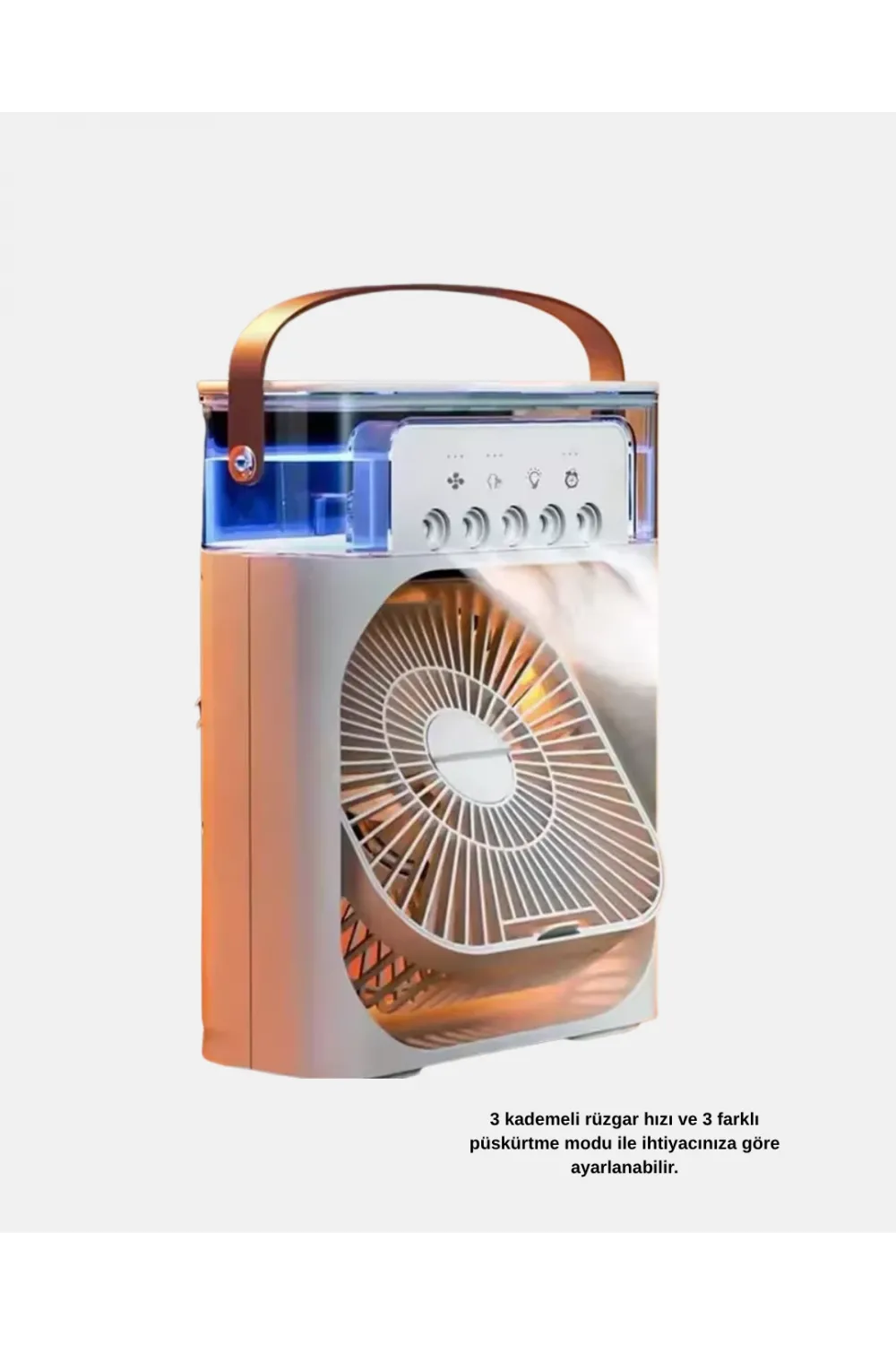 3’ü 1 Arada Mini Klima Fan Usb Şarjlı, 7 Renk Gece Lambalı Ve Nemlendirici