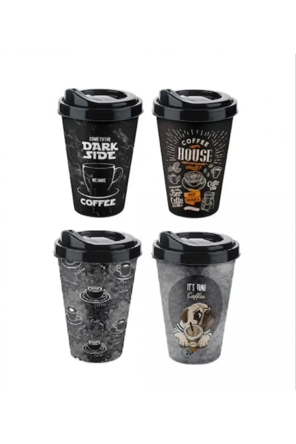 4 Adet Kahve Bardağı Kapaklı Desenli 650ml