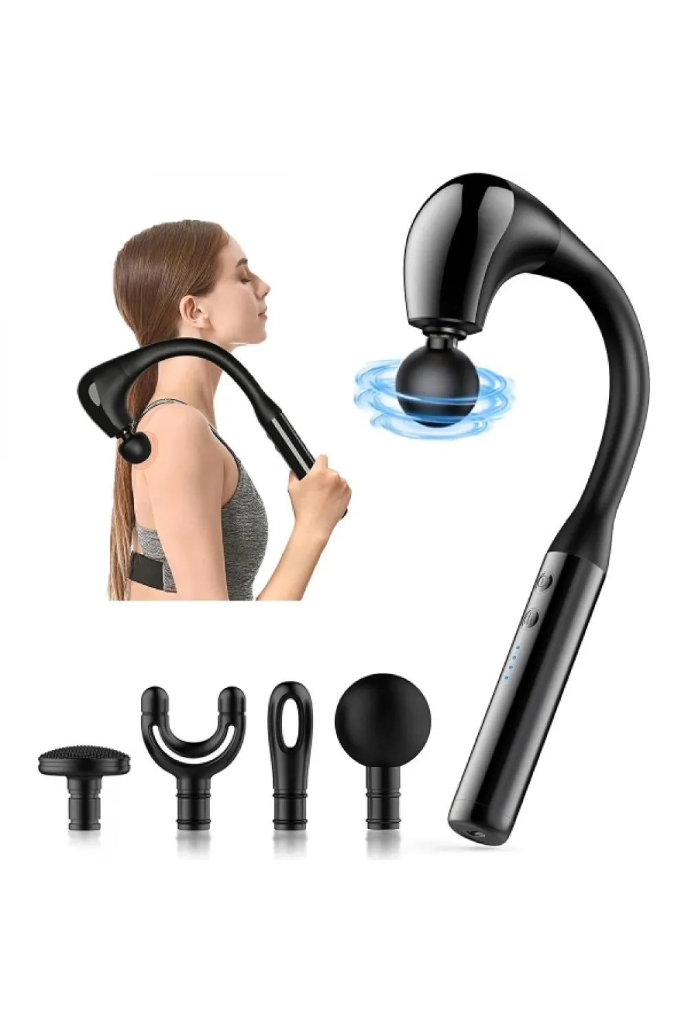 4 Başlıklı Uzun Saplı Ergonomik Profesyonel Sporcu Masaj Tabancası